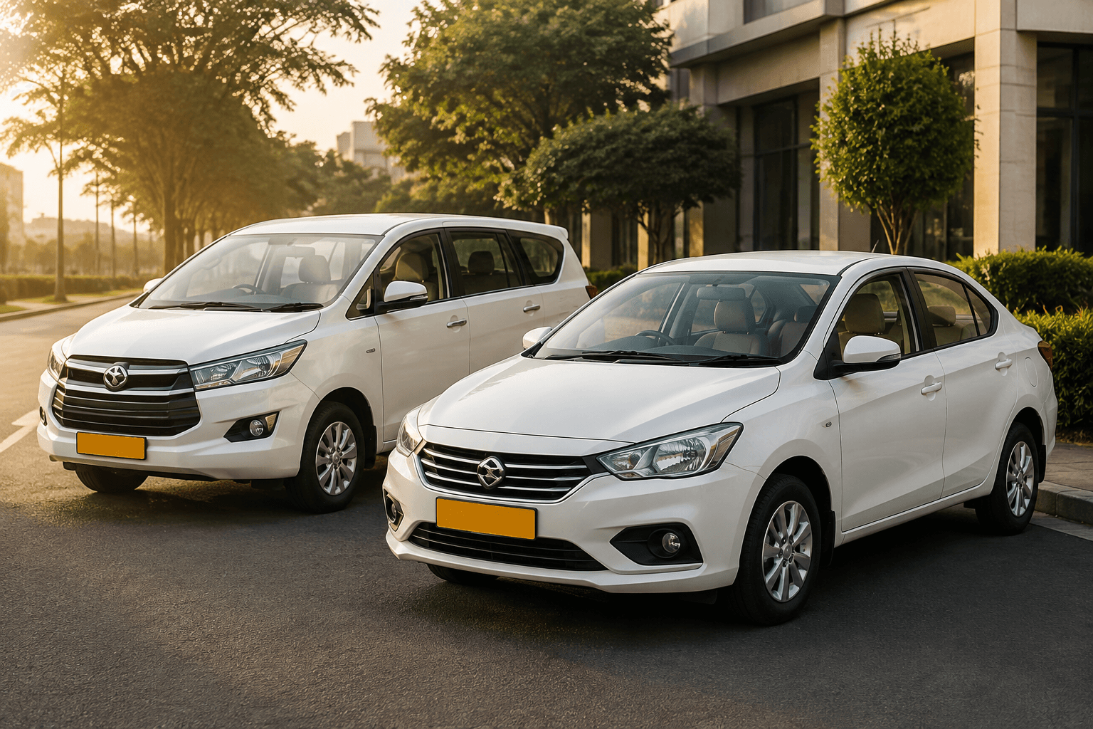 Clean white sedan and MPV ready for an R Cabs journey